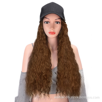 Aisi Hair Synthetic Long Wave Baseball Hat with Hair Light Brown Wavy Women Hats with Hair Wavy Extensions